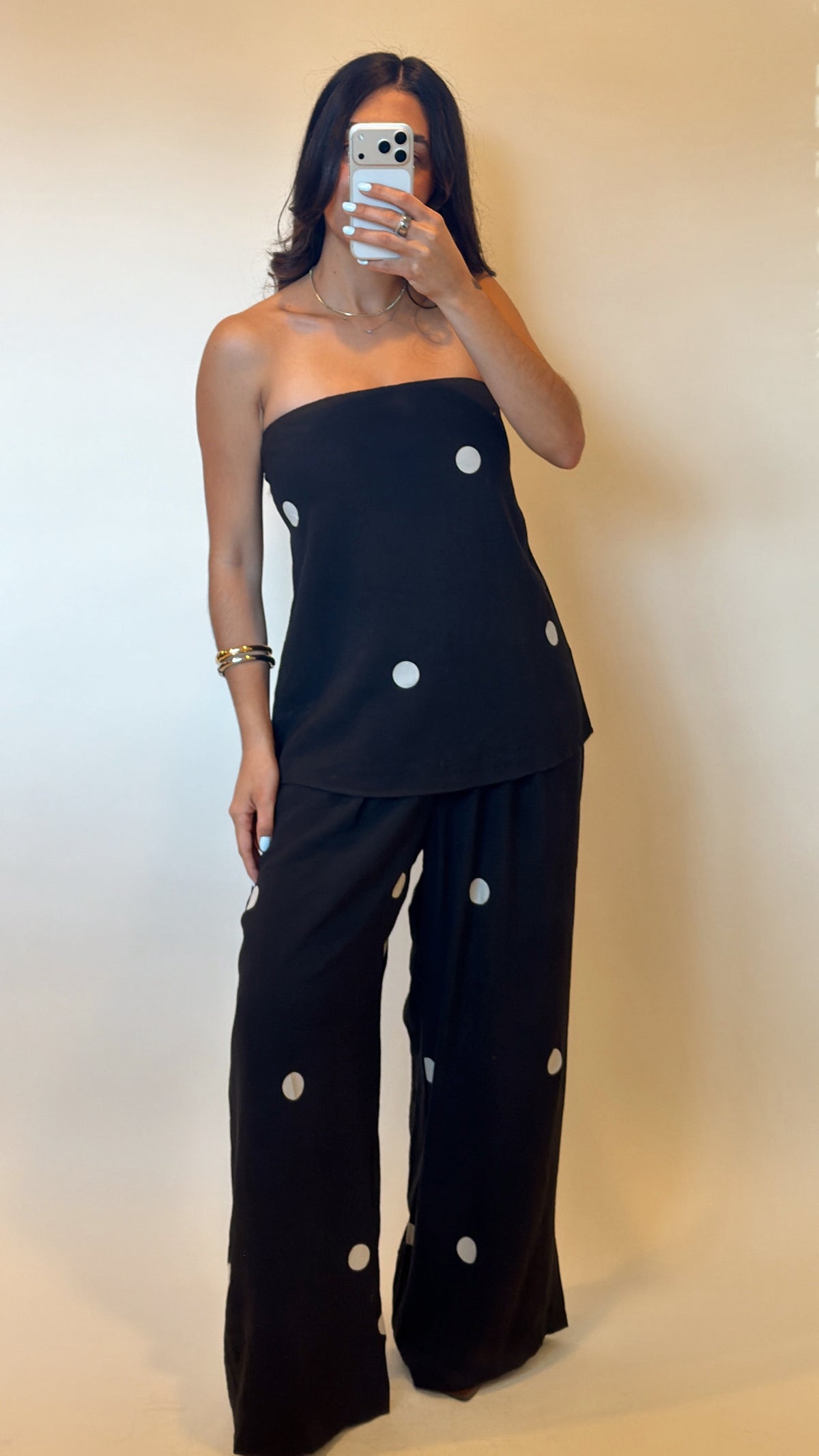 Polka Dot Tube Top & Wide Leg Pant Set
