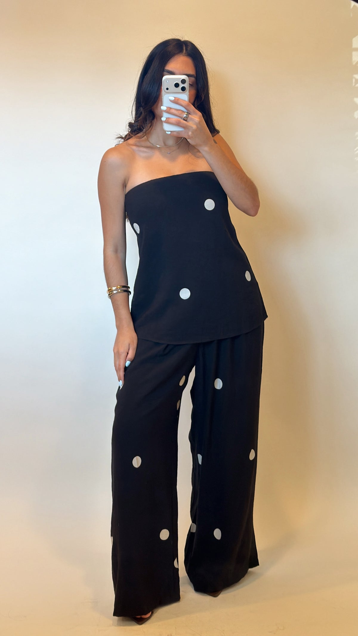 Polka Dot Tube Top & Wide Leg Pant Set