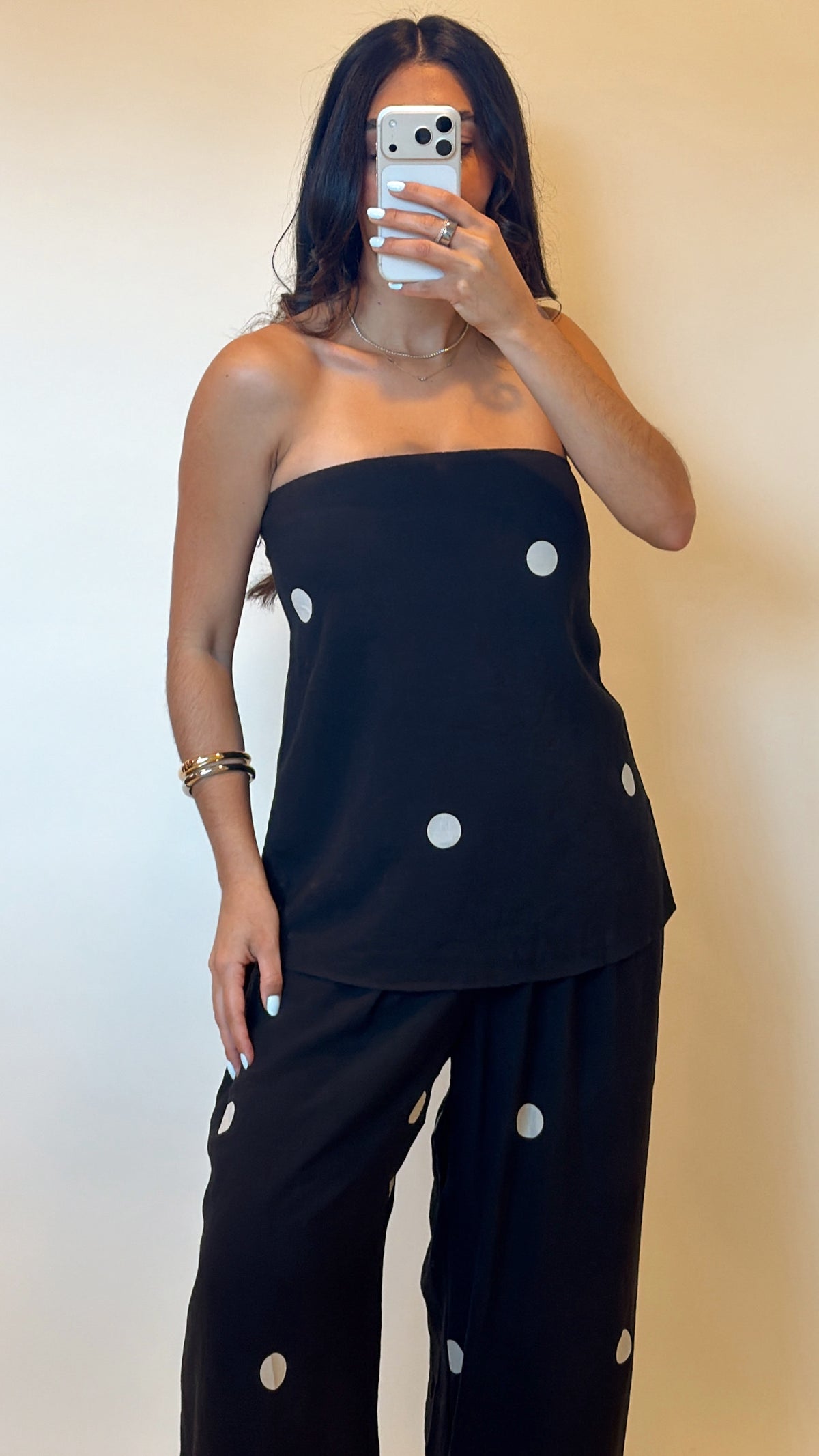 Polka Dot Tube Top & Wide Leg Pant Set