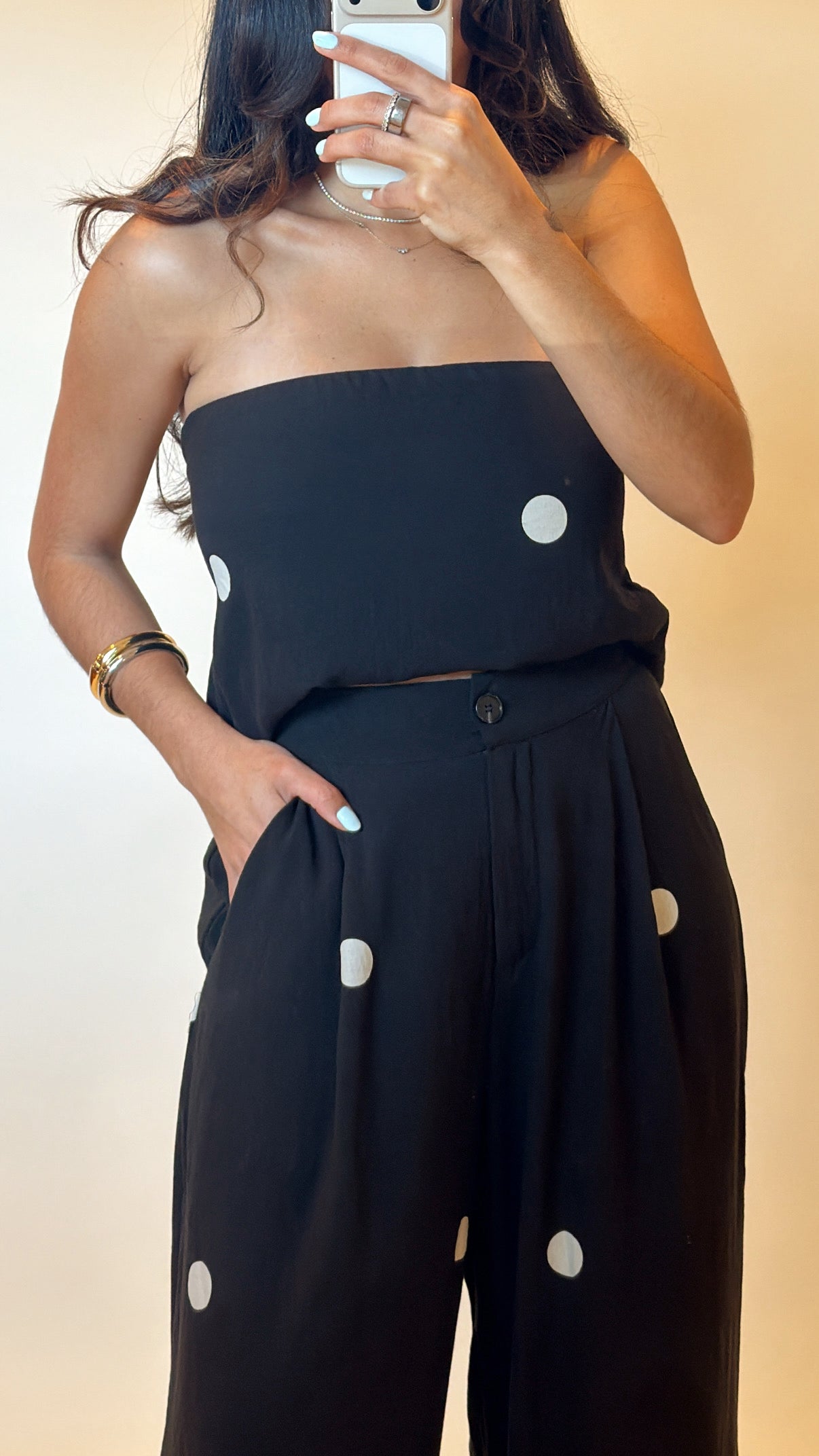 Polka Dot Tube Top & Wide Leg Pant Set