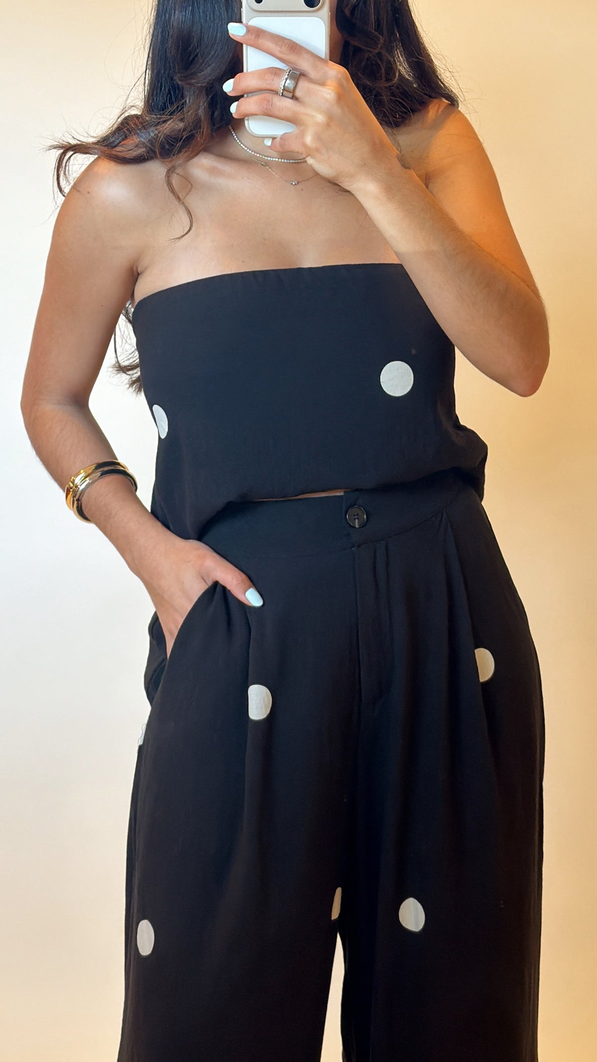 Polka Dot Tube Top & Wide Leg Pant Set